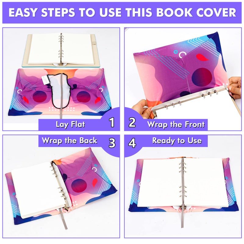 Feela 7 Pack Jumbo Feela Stretchable Fabric Book Covers, Washable Durable Reusable Nylon Covers for Hardcover Textbooks Notebooks up to 9'x11' - Image 4
